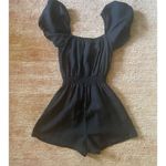 Cloth & Stone  Black Puff Sleeve Romper EcoVero Sz S Smocked Waist Photo 6