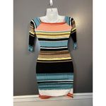 Love j Dress Womens Small Multicolor Striped Ribbed Knit Bodycon Button Front Photo 3