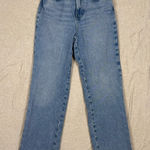 ZARA High Waisted Wide Leg Light Wash Denim Jeans Frayed Hem Size 24 Photo 0