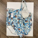 Old Navy Swimsuit Women Plus 4X White Blue Brown Floral One Shoulder One Piece Photo 2