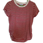 Liz Claiborne white red striped short sleeve medium crew neck rouged sides Photo 0