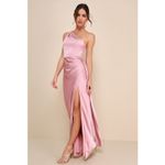 Lulus NWT  Signature Elegance Rose Satin One-Shoulder Maxi Dress Bridesmaid Sz M Photo 2