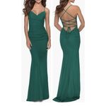 La Femme Strappy Back Ruched Trumpet Gown (00) Photo 1