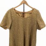 60’s Handmade Gold Beaded Sequin Cocktail Dress Short Sleeve Size L Photo 1