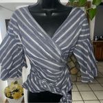 WAYF  Women's Striped 3/4 Sleeve Wrap around Blouse Size S Photo 0