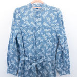 Old Navy  Womens Denim Jumpsuit Sz M Blue Floral Long Sleeve Boho Cottage Utility Photo 0