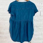 Knox Rose XS Blouse Short Flutter Sleeve Smocked V Neck Blue Chambray Size L Photo 7