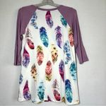 The Pulse Boutique Top S Feathers 3/4 Sleeve Aztec Baseball Jersey Style New Photo 2