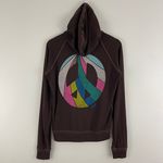 PINK - Victoria's Secret VICTORIAS SECRET PINK Vintage Y2K Brown Rainbow Stripe Peace Sign Zip Up Hoodie Photo 8