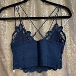 Free People Adella Bralette Crochet Ruched Floral Lace Navy Blue Small NWT Photo 1