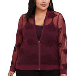 Torrid  Plus Size 2X Jacket‎ Mesh Bomber Jacket Floral Embroidered Burgundy 1209 Photo 0