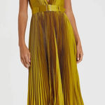 Mac Duggal Pleated Midi Dress Chartreuse Belted V Neck Size 6 NWT Photo 0