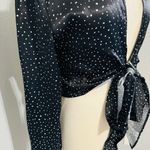 ZARA Women Black Polka Satin Effect Long Sleeves Bohemian V-Neck Tied Top Sz M Photo 9