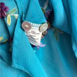 Fig & Flower Teal Blue Chiffon Floral Embroidered Roll Tab Sleeve Blouse LP Size undefined Photo 8