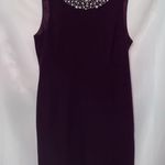 Calvin Klein Deep Purple Dress Embellished FAUX PEARL Neckline WOMENS SIZE 14 Photo 11