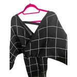 Zonsaoja Sweater Dress M Black White Mini VNeck Windowpane Plaid Holiday Batwing Size M Photo 4