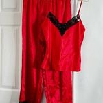 Private Luxuries Pajama Set Size Medium Vintage Red Scarlet 100% Polyester Lace Photo 0