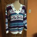 VTG 80s bright striped v neck sweater White Size M Photo 5