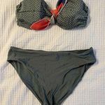 H&M Green Bathing Suit Polka Dot Strapless US 10 Removable Tie Full Coverage Photo 0