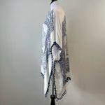 Woven Heart Blue and White Accent kimono / Shawl with Fringe Photo 2