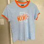 Nike Light Blue and Orange Ringer Graphic Shortsleeved Shirt size medium Photo 0
