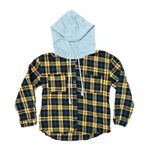 SheIn , small, navy blue and yellow, hooded button up flannel shirt Photo 0