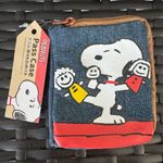 Peanuts Blue Denim Pass Case with Button and Zipper close Photo 0