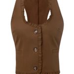 Sleeveless Vest Blouse Brown Ruffle XL Photo 0