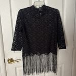 ZARA Black Lace Top with Fringe size small Photo 2