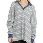Free People Striped Travis Polo Shirt - Long Sleeve (gray combo) Photo 0