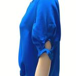 Womens Silk Tie Knot All Silk Blouse Cobalt Royal Blue SZ Small Petite Photo 1