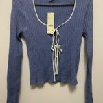 BDG  Blue Long Sleeve bow Tie Front Blouse XL coquette romantic Photo 0