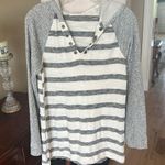 B.Original Oversized Gray and Cream Striped Hooded Top Photo 6