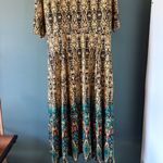 Signature By Robbie Bee XL Knot Front A Line Yellow Black 3/4 Sleeve Ethnic Midi Photo 3