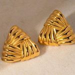 Gold Triangle Earrings European And American Style Geometric Triangle Stud NWT Photo 0