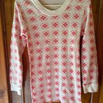 Geometric Print Waffle Knit Thermal Top Long Sleeve Vintage Style size L Red Size L Photo 0