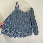 Caslon  Plus Size Cotton Eyelet Top Blue White Boho 3/4 Sleeve Peasant Blouse 2X Photo 14