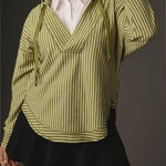 Pilcro Anthropologie Wharfside Striped Hooded Sweatshirt Olive Preppy Nautical Photo 0