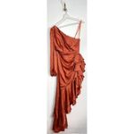 Mac Duggal  Pleated Cascade Detail One-Shoulder Satin A-Line Gown in Orange US 6 Photo 6