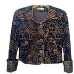 Karl Lagerfeld printed black and gold velvet jacket and skirt suit. Size 6. EUC. Photo 1