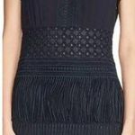 Maje Reia Nuit Sheer Lace Fringe Mini Dress Dark Blue Photo 1