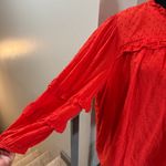 Loft  Coral Bright Orange Swiss Dot Ruffle Detail Long Tiered‎ Sleeve Blouse XL Photo 2