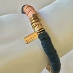 Canvas blue gold tone and peach stretchy clay disc bracelet Photo 5