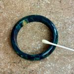 Vintage Blue Moon Green Yellow Marbled Bakelite Bangle Bracelet Photo 1