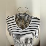 Chico's Chico’s size 1 black white stripe vneck short sleeve ultimate tee M 100% cotton Photo 6