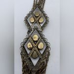 Vintage German Blue & Red Brass Tone Tassel Chain Statement Unique Rare Necklace Photo 2