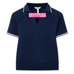Spanx AirEssentials Pique Polo Top Timeless Navy Striped Sporty V-Neck Textured Photo 8
