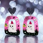 Cool Halloween Black Heart Hollow Out Ghost Pink‎ Acrylic Earrings Photo 4