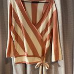 New York and Company Coral and Cream Striped Sweater Wrap Tie V Photo 15