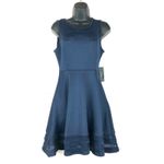 Lulus LULU’s Blue Sheer Determination Navy Blue Mesh Skater Dress Small New With Tags Photo 2
